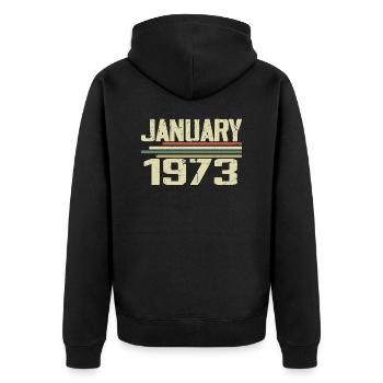 Janvier 1973 - Cadeau d’anniversaire Janvier 1973 - Veste à capuche bio Premium Unisexe - noir - Dos - Nico (187cm)