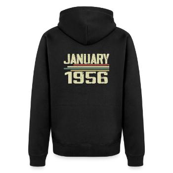 Januar 1956 - Geburtstagsgeschenk Januar 1956 - Unisex Premium Bio Zip Hoodie - Schwarz - Hinten - Nico (187cm)