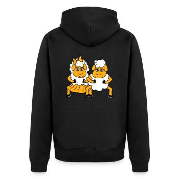 2 Schafe Pärchen Müde Gelangweilt Freunde Verliebt - Unisex Premium Bio Zip Hoodie - Schwarz - Hinten - Nico (187cm)