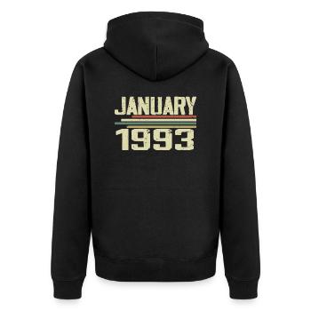 Janvier 1993 - Cadeau d’anniversaire Janvier 1993 - Veste à capuche bio Premium Unisexe - noir - Dos - Nico (187cm)