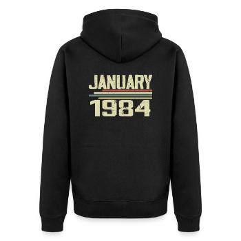 Janvier 1984 - Cadeau d’anniversaire Janvier 1984 - Veste à capuche bio Premium Unisexe - noir - Dos - Nico (187cm)