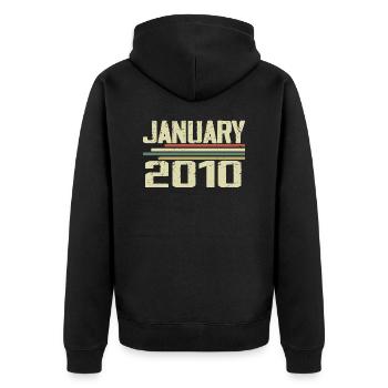 Januar 2010 - Geburtstagsgeschenk Januar 2010 - Unisex Premium Bio Zip Hoodie - Schwarz - Hinten - Nico (187cm)