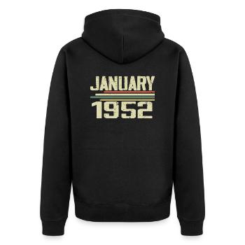 Januar 1952 - Geburtstagsgeschenk Januar 1952 - Unisex Premium Bio Zip Hoodie - Schwarz - Hinten - Nico (187cm)