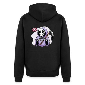Cute Grim Reaper with Heart Hands - Unisex Premium Organic Zip Hoodie - black - Back - Nico (187cm)