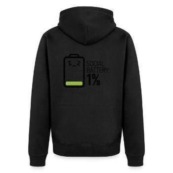 Soziale Batterie: 1% - Unisex Premium Bio Zip Hoodie - Schwarz - Hinten - Nico (187cm)