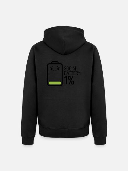 Social Battery : 1% - Unisex Premium Organic Zip Hoodie - black