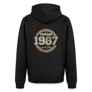 Vintage Retro Limited Edition 1987 Geburtsjahr - Unisex Premium Bio Zip Hoodie - Schwarz - Hinten - Nico (187cm)