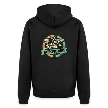 Sport Design Taekwondo RAHMENLOS Geschenk Hobby - Unisex Premium Bio Zip Hoodie - Schwarz - Hinten - Nico (187cm)