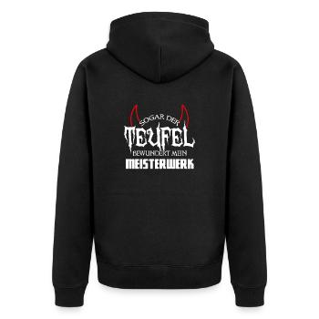 Teufel besser.PNG - Unisex Premium Bio Zip Hoodie - Schwarz - Hinten - Nico (187cm)
