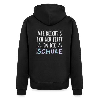 Einschulung Schulanfänger lustiger Spruch - Unisex Premium Bio Zip Hoodie - Schwarz - Hinten - Nico (187cm)