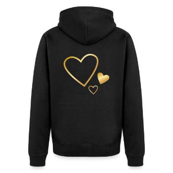 3 Gold Herzen - Unisex Premium Bio Zip Hoodie - Schwarz - Hinten - Nico (187cm)