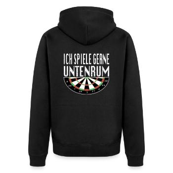 Ich spiele gerne untenrum Dart Lustiges Geschenk - Unisex Premium Bio Zip Hoodie - Schwarz - Hinten - Nico (187cm)