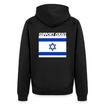 Support Israel - Unisex Premium Bio Zip Hoodie - Schwarz - Hinten - Nico (187cm)