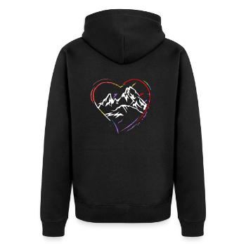 I Love Berg Watzmann - großes buntes Herz - Unisex Premium Bio Zip Hoodie - Schwarz - Hinten - Nico (187cm)
