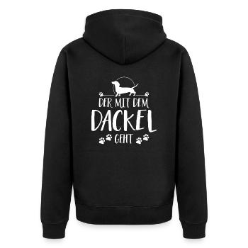 DER MIT DACKEL GEHT Wilsigns Hundespruch Hunde - Unisex Premium Bio Zip Hoodie - Schwarz - Hinten - Nico (187cm)