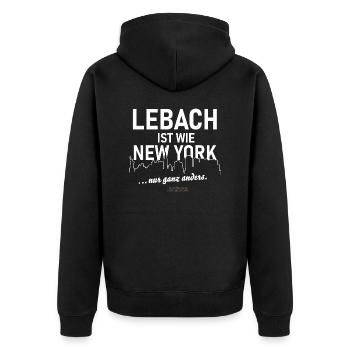 Lebach - Unisex Premium Bio Zip Hoodie - Schwarz - Hinten - Nico (187cm)