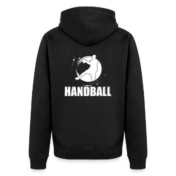 Cooles Handball Motiv für Handballer - Unisex Premium Bio Zip Hoodie - Schwarz - Hinten - Nico (187cm)