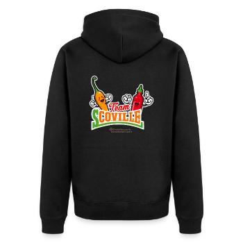 Chili Fan Design Chilischote Sauce Team Scoville - Unisex Premium Bio Zip Hoodie - Schwarz - Hinten - Nico (187cm)