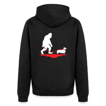 Bigfoot Dog Walk Corgi - Unisex Premium Bio Zip Hoodie - Schwarz - Hinten - Nico (187cm)