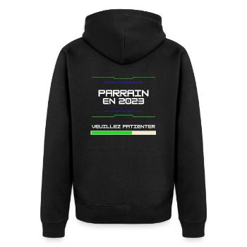 Parrain En 2023 Cadeau Pour Futur Parrain Baptême - Unisex Premium Organic Zip Hoodie - black - Back - Nico (187cm)