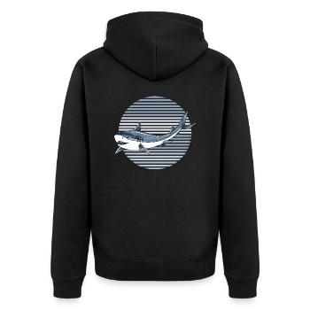 Hai - Unisex Premium Bio Zip Hoodie - Schwarz - Hinten - Nico (187cm)