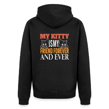 cat MY KITTY IS MY FRIEND FOREVER AND EVER - Unisex Premium Organic Zip Hoodie - black - Back - Nico (187cm)