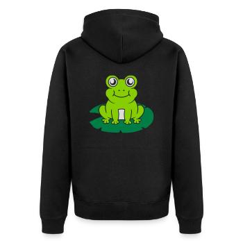 Niedlicher Frosch sitzt Seerose - Unisex Premium Bio Zip Hoodie - Schwarz - Hinten - Nico (187cm)