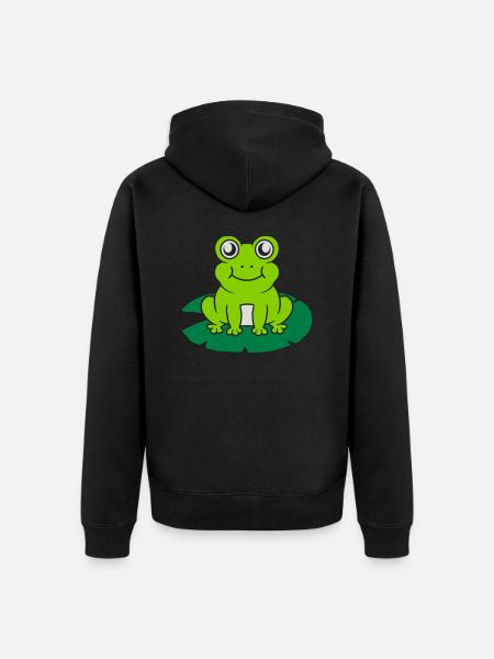 Cute frog sits water lily - Unisex Premium Organic Zip Hoodie - black
