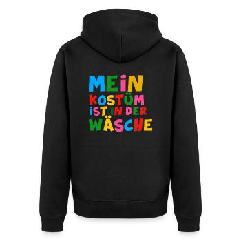 Mein Kostüm ist in der Wäsche Witziger Spruch - Unisex Premium Bio Zip Hoodie - Schwarz - Hinten - Nico (187cm)