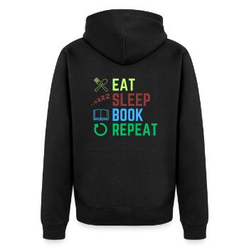eat sleep book repeat - Unisex Premium Organic Zip Hoodie - black - Back - Nico (187cm)
