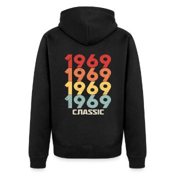 1969 Jubilé dans un style vintage classique 1969 - Veste à capuche bio Premium Unisexe - noir - Dos - Nico (187cm)