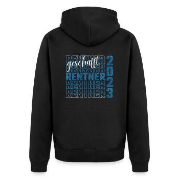 geschafft...Rentner 2023 Blue Glitter - Unisex Premium Bio Zip Hoodie - Schwarz - Hinten - Nico (187cm)