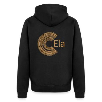 Für Ela - Unisex Premium Bio Zip Hoodie - Schwarz - Hinten - Nico (187cm)