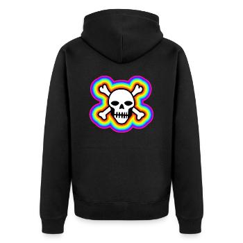 Regenbogenfarbener Schädel: Lebendiger und einzigartiger Schädel - Unisex Premium Bio Zip Hoodie - Schwarz - Hinten - Nico (187cm)