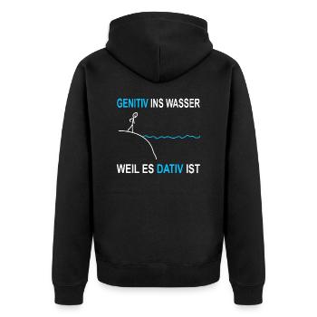 Genitiv ins Wasser weil es Dativ ist Spruch - Unisex Premium Bio Zip Hoodie - Schwarz - Hinten - Nico (187cm)