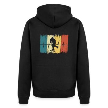 Vintage Hockey Herzschlag - Unisex Premium Bio Zip Hoodie - Schwarz - Hinten - Nico (187cm)