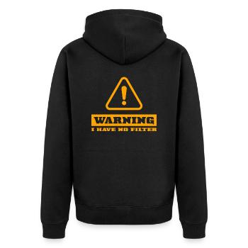 Stumpfes Warn-T-Stück: Filterfreie Zone - Unisex Premium Bio Zip Hoodie - Schwarz - Hinten - Nico (187cm)