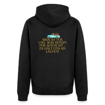 Bier ist mein Antrieb - Unisex Premium Bio Zip Hoodie - Schwarz - Hinten - Nico (187cm)