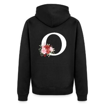Roter Blumenbuchstabe O - Unisex Premium Bio Zip Hoodie - Schwarz - Hinten - Nico (187cm)