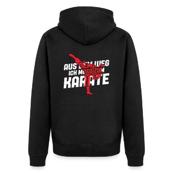 Aus dem Weg ich muss zum Karate Training Sport - Unisex Premium Bio Zip Hoodie - Schwarz - Hinten - Nico (187cm)