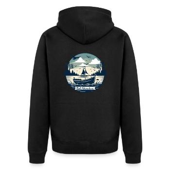 BOATS, REEL ADVENTURE - Unisex Premium Organic Zip Hoodie - black - Back - Nico (187cm)