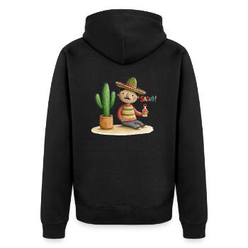 Salud! - Unisex Premium Bio Zip Hoodie - Schwarz - Hinten - Nico (187cm)