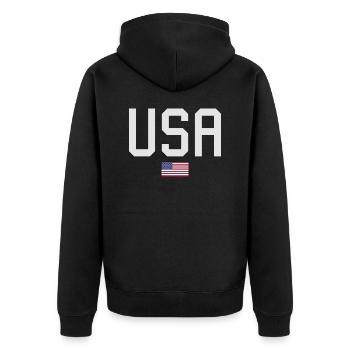 TEAM USA amerikanische Flagge Fahne unter Schrift - Unisex Premium Bio Zip Hoodie - Schwarz - Hinten - Nico (187cm)