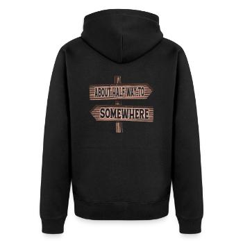 About Half Way To Somewhere Hiking Hiker - Unisex Premium Bio Zip Hoodie - Schwarz - Hinten - Nico (187cm)