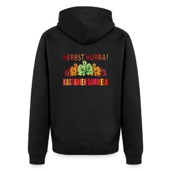 Hurra Herbst - Kastanien sammeln! - Unisex Premium Bio Zip Hoodie - Schwarz - Hinten - Nico (187cm)