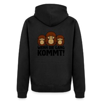 gorilla wenn die gang kommt - Unisex Premium Bio Zip Hoodie - Schwarz - Hinten - Nico (187cm)