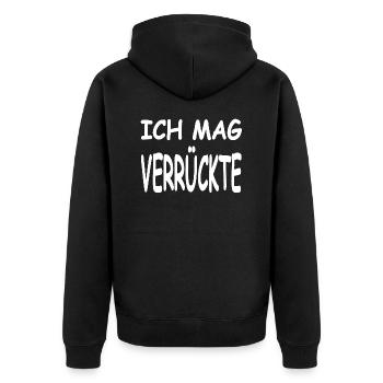 Verrückte - Unisex Premium Bio Zip Hoodie - Schwarz - Hinten - Nico (187cm)
