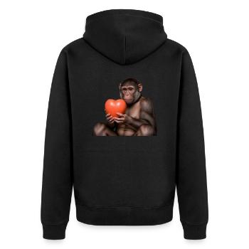 Affe mit einem Herz - Unisex Premium Bio Zip Hoodie - Schwarz - Hinten - Nico (187cm)