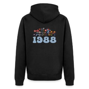 1988 Blumenmuster 1988 Blumen-thema Blumen 1988 - Unisex Premium Bio Zip Hoodie - Schwarz - Hinten - Nico (187cm)