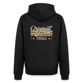 November 1954 Geburtstagsgeschenk November 1954 - Unisex Premium Bio Zip Hoodie - Schwarz - Hinten - Nico (187cm)